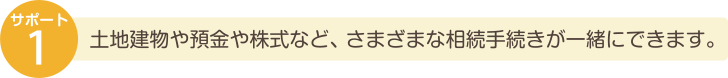土地建物や預金や株式など、さまざまな相続手続きが一緒にできます。